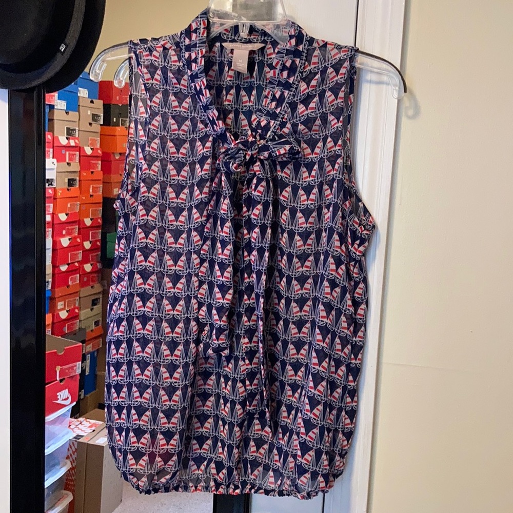 Semi sheer top with tie neck